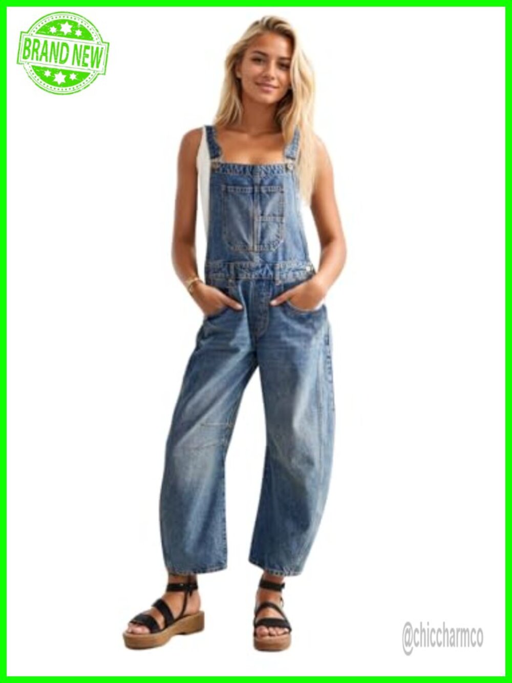 Women's Denim Overall Casual Straight Wide Leg Bib Jeans Overalls Stretch